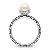 Sterling Silver Stack Exp. Polished Patterned White FW Cultured Pearl Ring